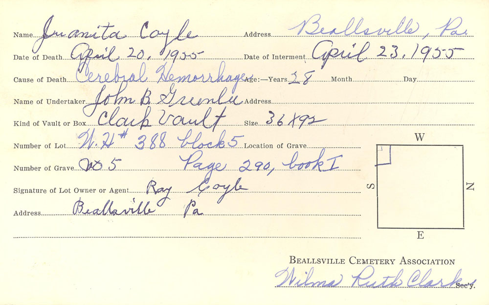 burial card